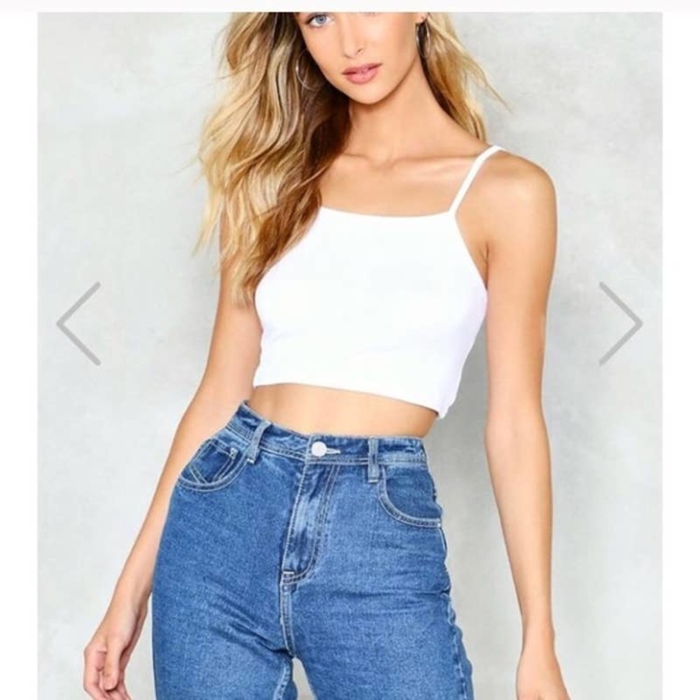 NASTY GAL White cropped wide arm tank top-S